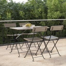 Berkfield Home Folding Bistro Chairs 4 pcs Grey Poly Rattan & Steel - thumbnail 1