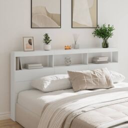 Berkfield Home Headboard Cabinet with LED White 200x17x102 cm - Size: 200 x 17 x 102 cm - thumbnail 1