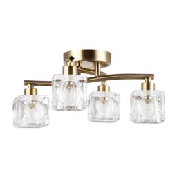Happy Homewares Modern 4-Bulb Ceiling Light with Square Clear Ice Cube Shades in Metallic Gold - thumbnail 2
