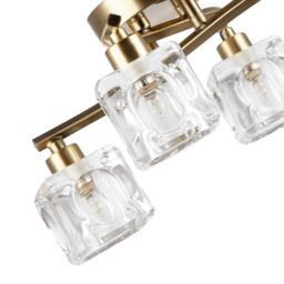 Happy Homewares Modern 4-Bulb Ceiling Light with Square Clear Ice Cube Shades in Metallic Gold - thumbnail 4