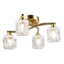 Happy Homewares Modern 4-Bulb Ceiling Light with Square Clear Ice Cube Shades in Metallic Gold - thumbnail 5