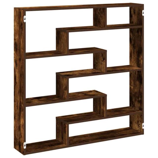Berkfield Home Wall Cube Shelf 7 Compartments Smoked Oak Engineered Wood in Brown - image 1