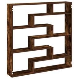 Berkfield Home Wall Cube Shelf 7 Compartments Smoked Oak Engineered Wood in Brown - thumbnail 1
