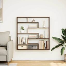 Berkfield Home Wall Cube Shelf 7 Compartments Smoked Oak Engineered Wood in Brown - thumbnail 3