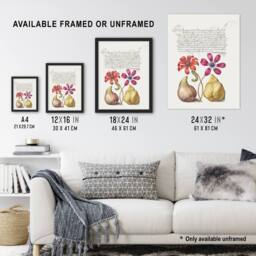 "Artery8 Poppy Anemone Fig & Quince Calligraphy Wall Art Poster Print in White - Size: W24"" x H32""" - thumbnail 3