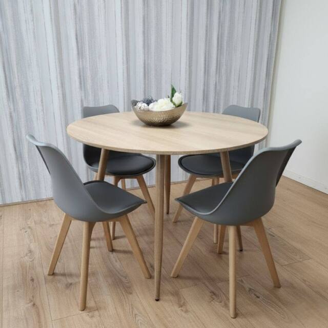 KOSY KOALA Modern Round Dining Table Set With 4 Grey Plastic Chairs - image 1