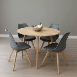 KOSY KOALA Modern Round Dining Table Set With 4 Grey Plastic Chairs - thumbnail 2