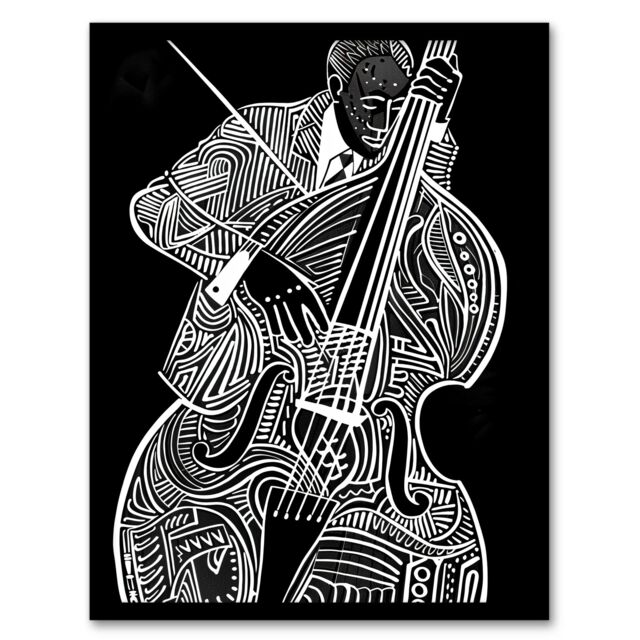 Artery8 Double Bass Black White Jazz Music Player Design Framed Art Print - Size: A4 - image 1
