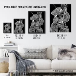 Artery8 Double Bass Black White Jazz Music Player Design Framed Art Print - Size: A4 - thumbnail 3