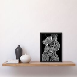 Artery8 Double Bass Black White Jazz Music Player Design Framed Art Print - Size: A4 - thumbnail 4