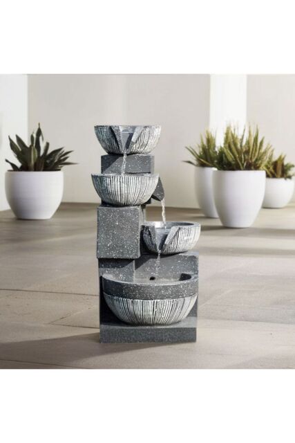 Garden Sanctuary 4-Tier Solar Powered Water Fountain Outdoor Rockery Deco in Natural - image 1