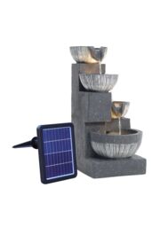Garden Sanctuary 4-Tier Solar Powered Water Fountain Outdoor Rockery Deco in Natural - thumbnail 4