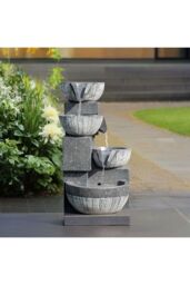 Garden Sanctuary 4-Tier Solar Powered Water Fountain Outdoor Rockery Deco in Natural - thumbnail 2