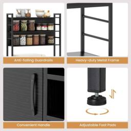Gymax Bakers Rack Bar Cabinet Microwave Stand With Power Outlet Metal Frame in Black - thumbnail 6