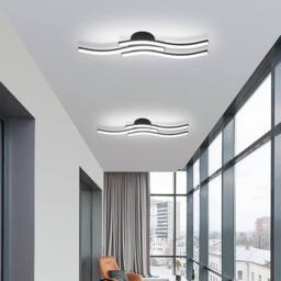 Goeco LED Ceiling Light, 18W Modern Chandelier with 3 Bars Wavy Design 6500K in Black - thumbnail 5