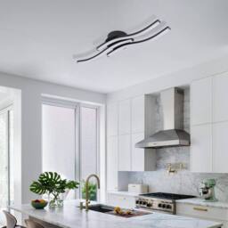 Goeco LED Ceiling Light, 18W Modern Chandelier with 3 Bars Wavy Design 6500K in Black - thumbnail 9