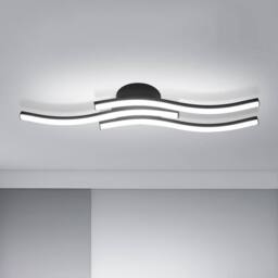 Goeco LED Ceiling Light, 18W Modern Chandelier with 3 Bars Wavy Design 6500K in Black - thumbnail 2