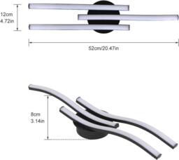 Goeco LED Ceiling Light, 18W Modern Chandelier with 3 Bars Wavy Design 6500K in Black - thumbnail 6