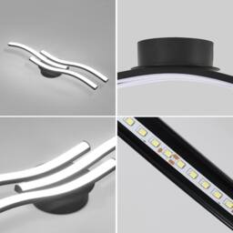Goeco LED Ceiling Light, 18W Modern Chandelier with 3 Bars Wavy Design 6500K in Black - thumbnail 7