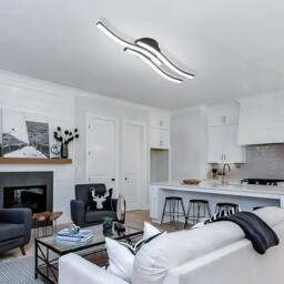 Goeco LED Ceiling Light, 18W Modern Chandelier with 3 Bars Wavy Design 6500K in Black - thumbnail 4