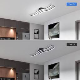 Goeco LED Ceiling Light, 18W Modern Chandelier with 3 Bars Wavy Design 6500K in Black - thumbnail 8
