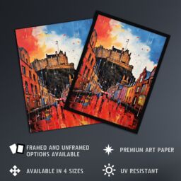 "Artery8 Edinburgh Castle Vibrant Oil Painting Autumn Rain Cityscape Art Print Framed Poster Wall Decor in Black - Size: W12"" x H16""" - thumbnail 2