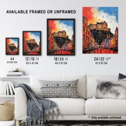 "Artery8 Edinburgh Castle Vibrant Oil Painting Autumn Rain Cityscape Art Print Framed Poster Wall Decor in Black - Size: W12"" x H16""" - thumbnail 3