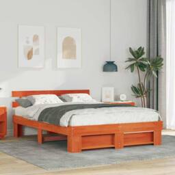 Berkfield Home with Headboard Brown 160 x 200 cm Pine wood - thumbnail 2