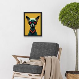 Artery8 Cyborg Chihuahua Dog With Infrared Goggles In Mustard Red Background Artwork Framed Wall Art Print A4 in Black - thumbnail 2