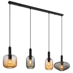 Netlighting Valletta Bar Pendant Ceiling Light Matt Black Glass Shade 4x E27 - thumbnail 1