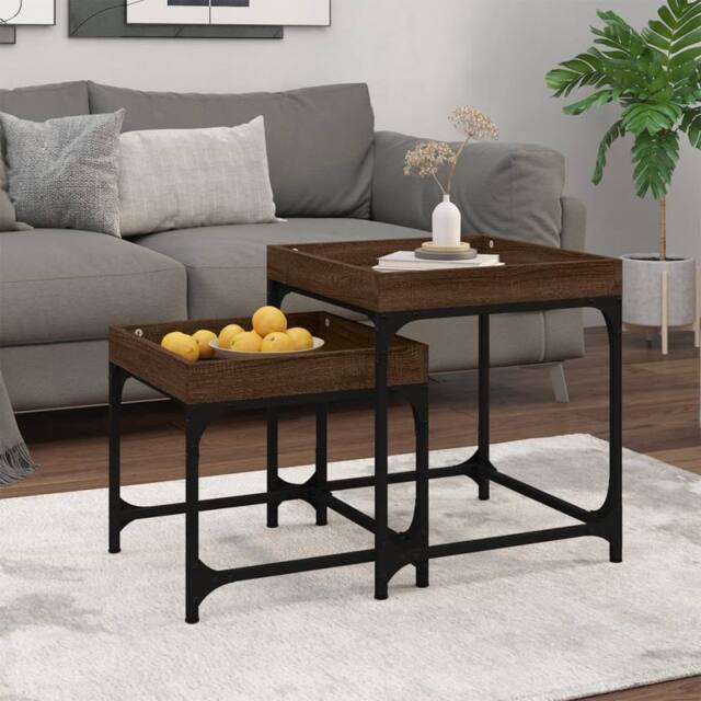 Berkfield Home Side Tables 2 pcs Brown Oak Engineered Wood - image 1