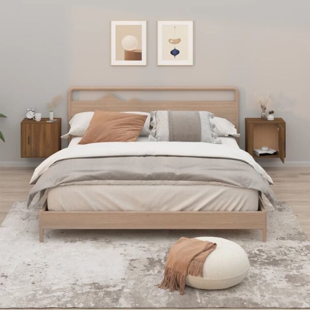 Berkfield Home Wall-mounted Bedside Cabinets 2 pcs Brown Oak 50x30x47 cm - Size: 50 x 30 x 47 cm - image 1