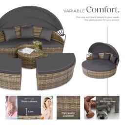 tectake Sun Lounger Santorini - modular garden furniture set with shade canopy in Natural - Size: 4 Person - thumbnail 3