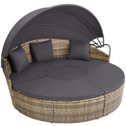 tectake Sun Lounger Santorini - modular garden furniture set with shade canopy in Natural - Size: 4 Person - thumbnail 1