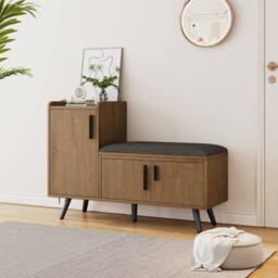 Rolipo Modern Natural Shoe Bench with Seat & Adjustable Storage Cabinet in Brown - thumbnail 9