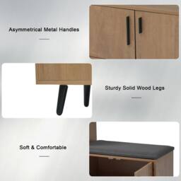 Rolipo Modern Natural Shoe Bench with Seat & Adjustable Storage Cabinet in Brown - thumbnail 6