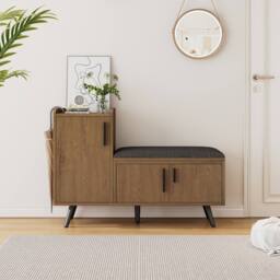 Rolipo Modern Natural Shoe Bench with Seat & Adjustable Storage Cabinet in Brown - thumbnail 8