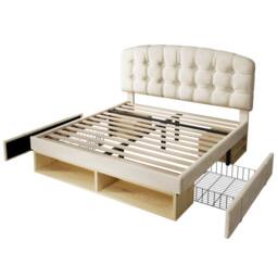 Merax 5FT Velvet Upholstered King Storage Bed with Adjustable Headboard in Beige - thumbnail 6