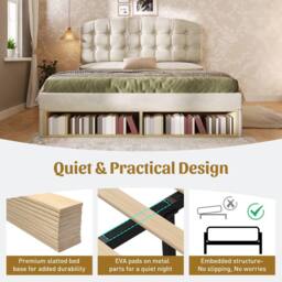 Merax 5FT Velvet Upholstered King Storage Bed with Adjustable Headboard in Beige - thumbnail 5