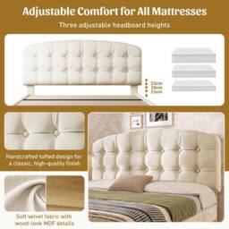Merax 5FT Velvet Upholstered King Storage Bed with Adjustable Headboard in Beige - thumbnail 3