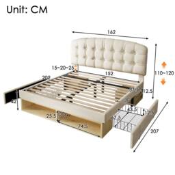 Merax 5FT Velvet Upholstered King Storage Bed with Adjustable Headboard in Beige - thumbnail 2