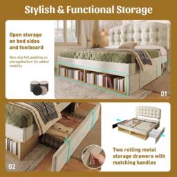 Merax 5FT Velvet Upholstered King Storage Bed with Adjustable Headboard in Beige - thumbnail 4