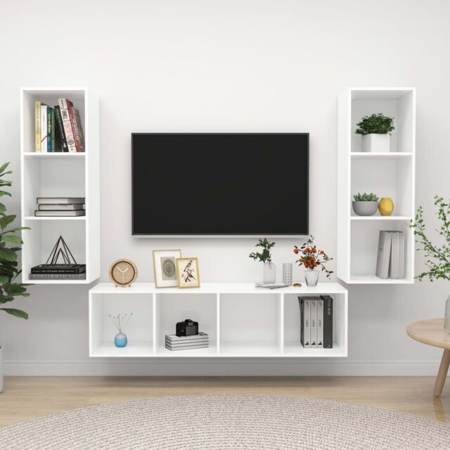Berkfield Home 3 Piece TV Cabinet Set White Engineered Wood - image 1