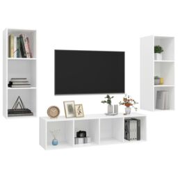 Berkfield Home 3 Piece TV Cabinet Set White Engineered Wood - thumbnail 3