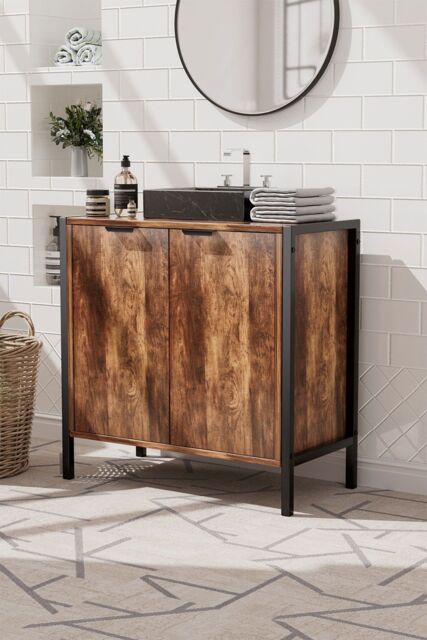 Living and Home Double Door U-Shaped Bathroom Under Sink Cabinet in Brown - image 1