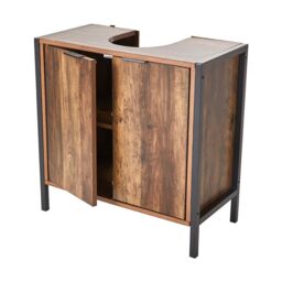 Living and Home Double Door U-Shaped Bathroom Under Sink Cabinet in Brown - thumbnail 3