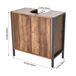 Living and Home Double Door U-Shaped Bathroom Under Sink Cabinet in Brown - thumbnail 6