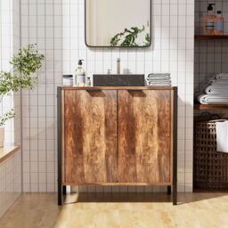 Living and Home Double Door U-Shaped Bathroom Under Sink Cabinet in Brown - thumbnail 2