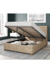 Aspire Caine Upholstered Ottoman Storage Bed, Kimiyo Linen Fabric in Beige - Size: Single - thumbnail 2