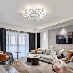 NIVOR Dimmable 6-Head Flower Acrylic Crystal LED Ceiling Light with Remote in White - thumbnail 7